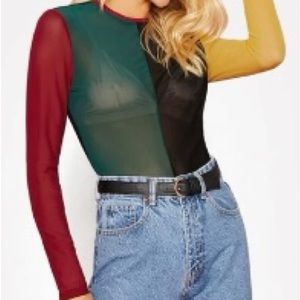 Colorblock Sheer Mesh Top